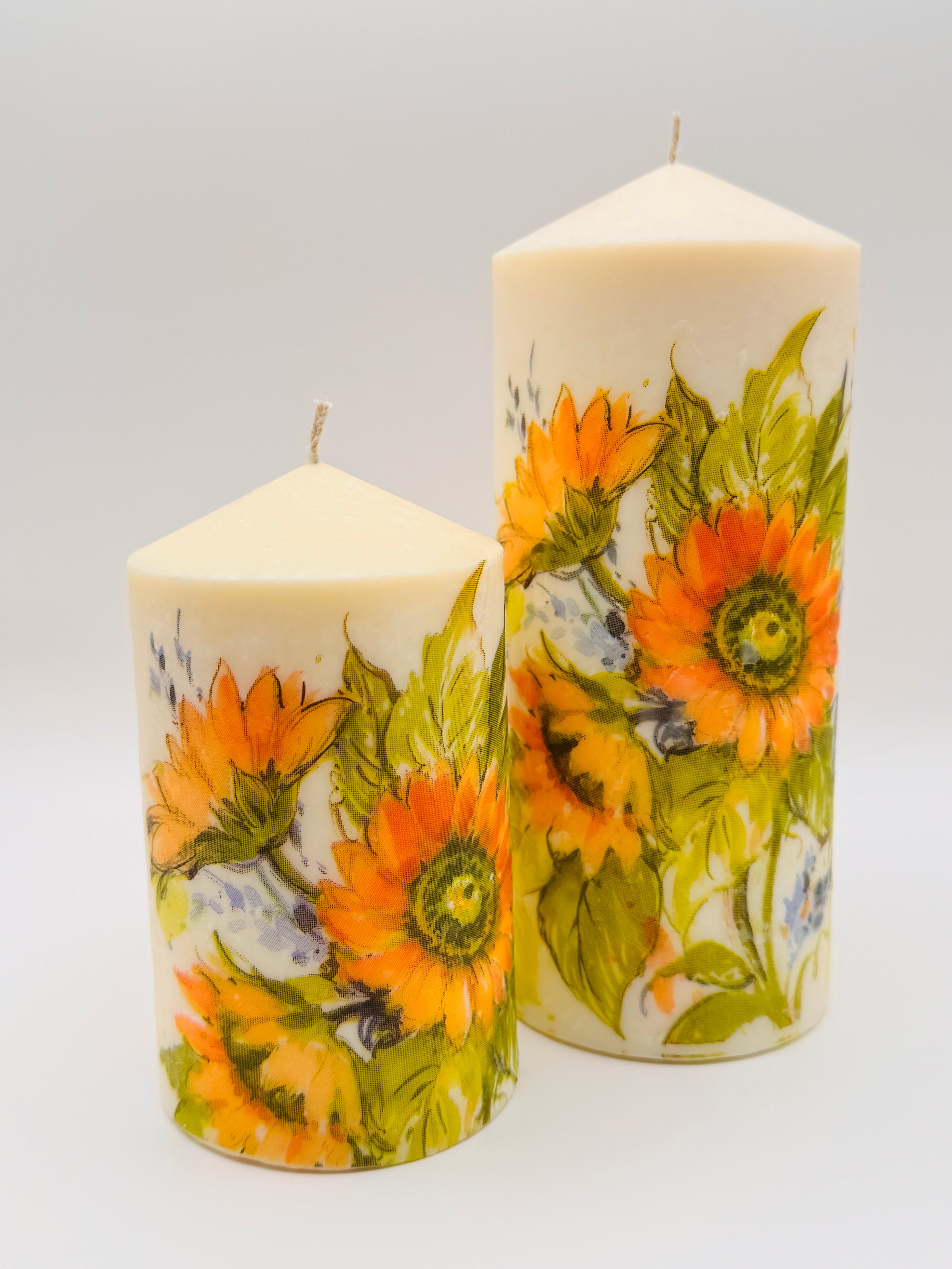 Sunflower Bloom Printed Pillar Candle – Handmade Decorative Candle