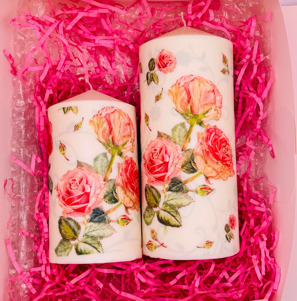 MonAmour – Floral Rose Pillar Candle Set