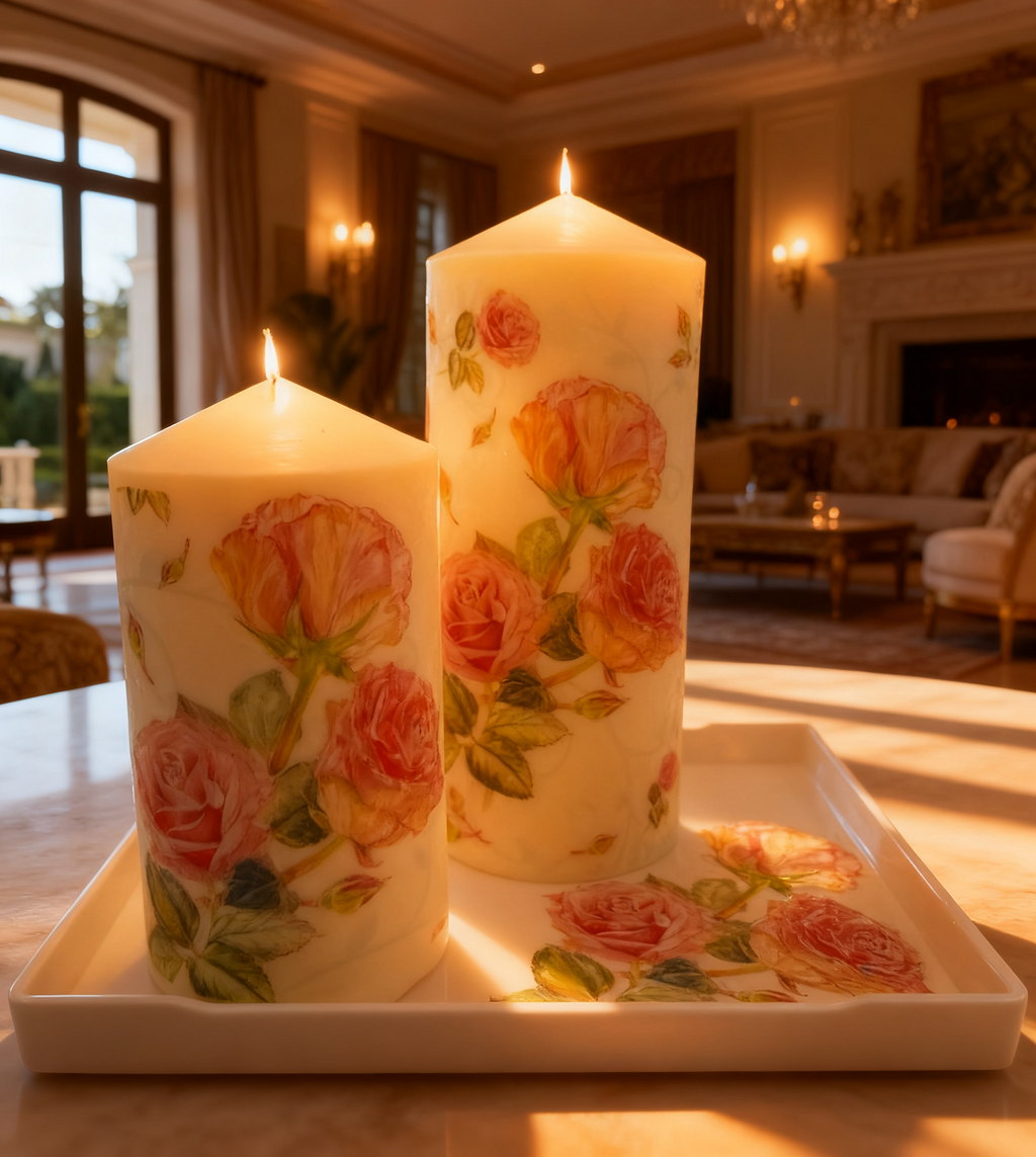 MonAmour – Floral Rose Pillar Candle Set