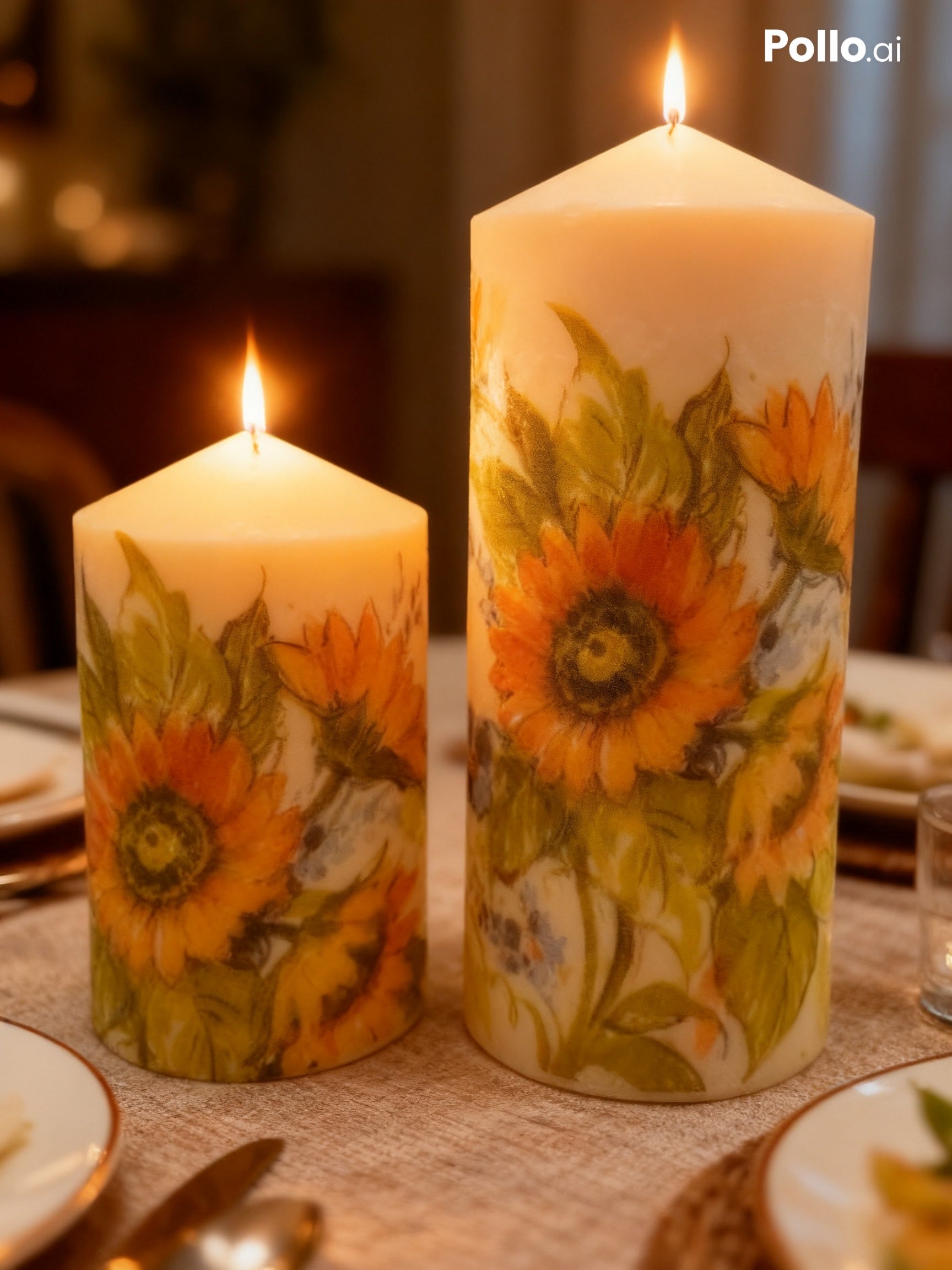 Sunflower Bloom Printed Pillar Candle – Handmade Decorative Candle