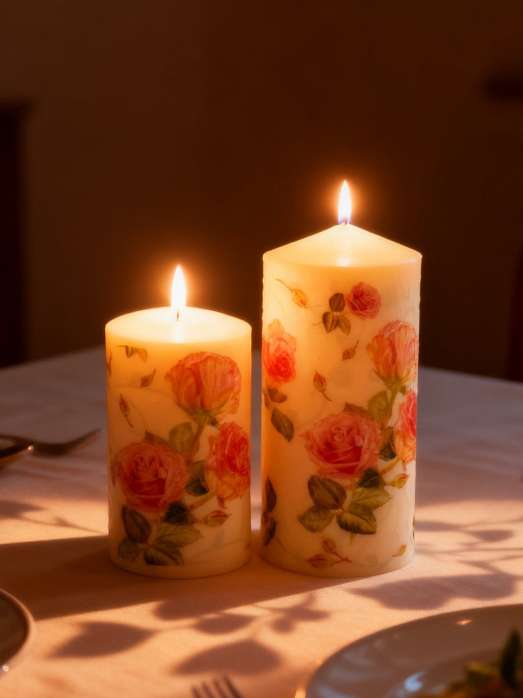 MonAmour – Floral Rose Pillar Candle Set